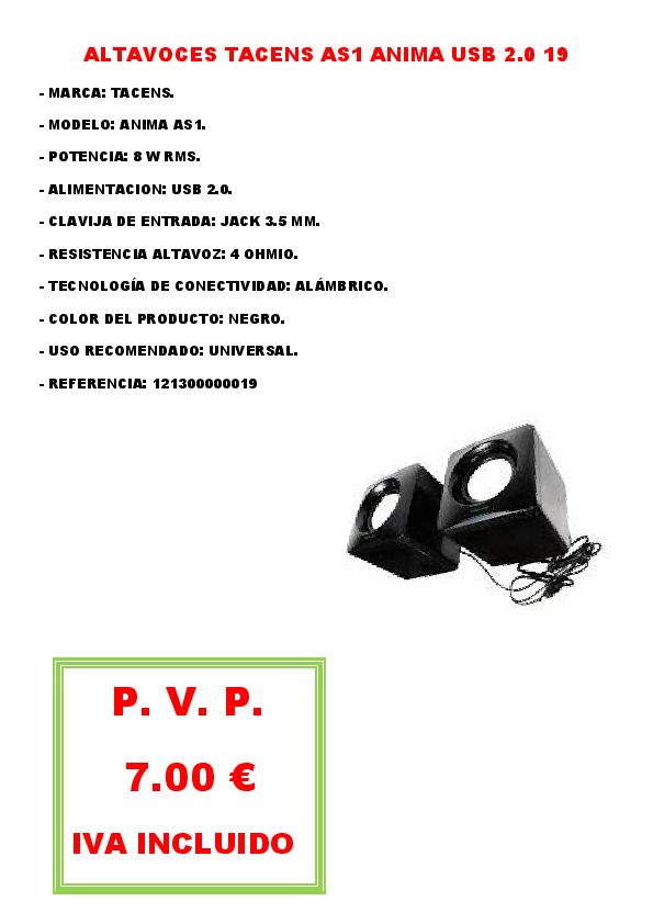 ALTAVOCES TACENS AS1 ANIMA USB 2.0 19