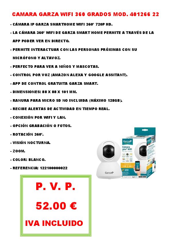 CAMARA GARZA WIFI 360 GRADOS MOD. 401266 22