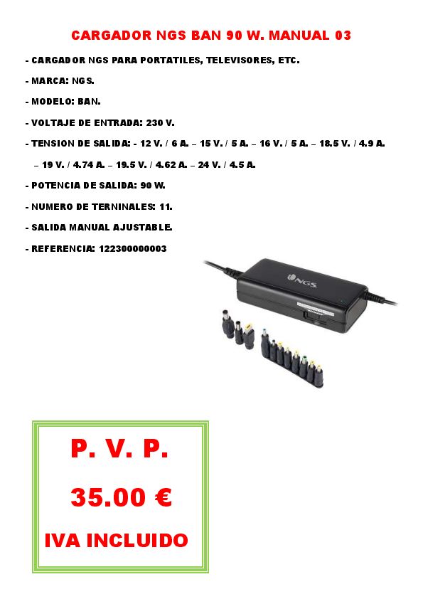 CARGADOR NGS BAN 90 W. MANUAL 03