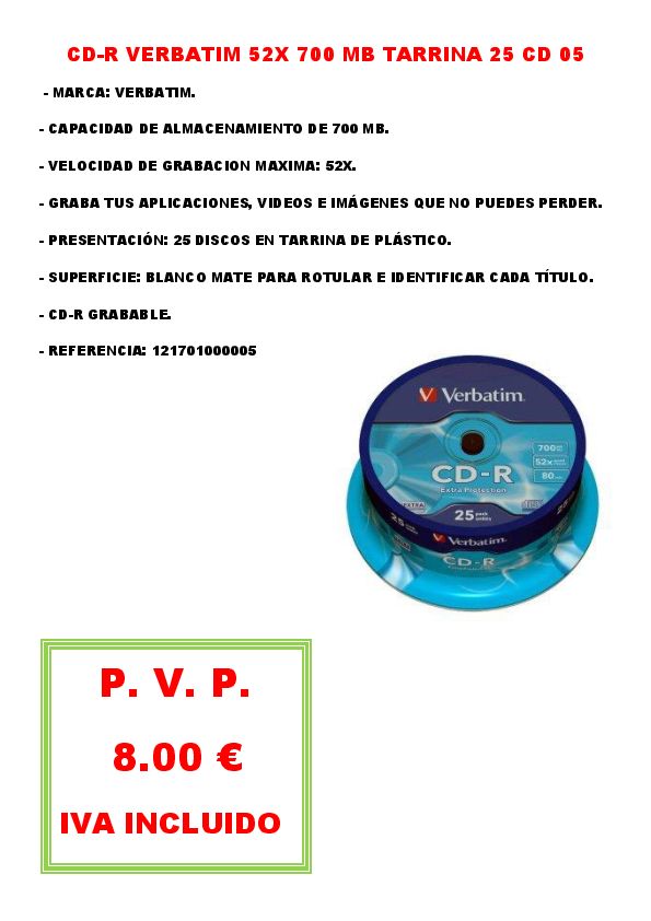 TARRINA DE 25 CDs 52 X 700 Mb.05