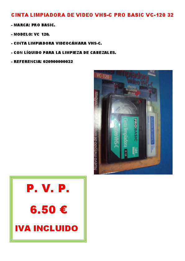 CINTA LIMPIADORA DE VIDEO VHS-C VC-120 PRO BASIC 32