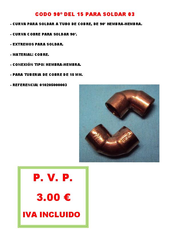 CODO 90º PARA SOLDAR DEL 15 03