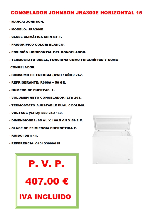 CONGELADOR JOHNSON JRA300E HORIZONTAL 15
