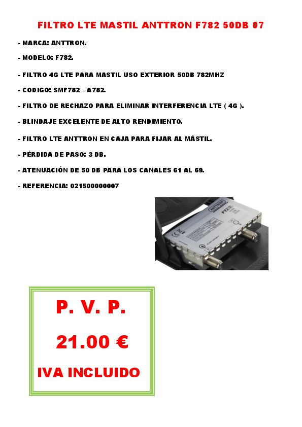 FILTRO LTE MASTIL ANTTRON F782 50DB 07