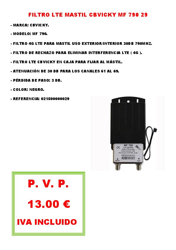 FILTRO LTE MASTIL CBVICKY MF 790 29