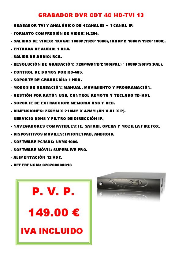 GRABADOR DVR CDT 4C HD-TVI 13