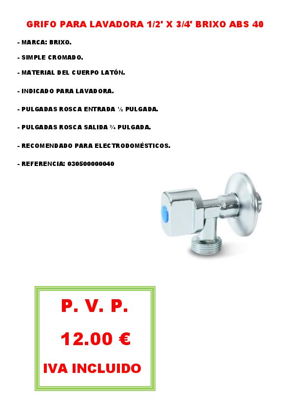 GRIFO PARA LAVADORA 1/2' X 3/4' BRIXO ABS 40