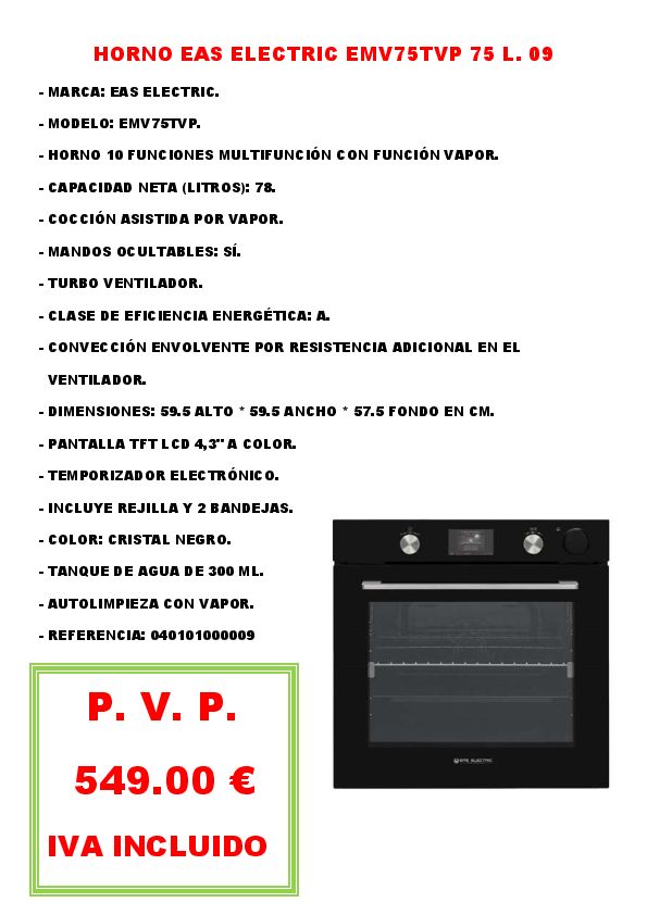 HORNO EAS ELECTRIC EMV75TVP 75 L. 09