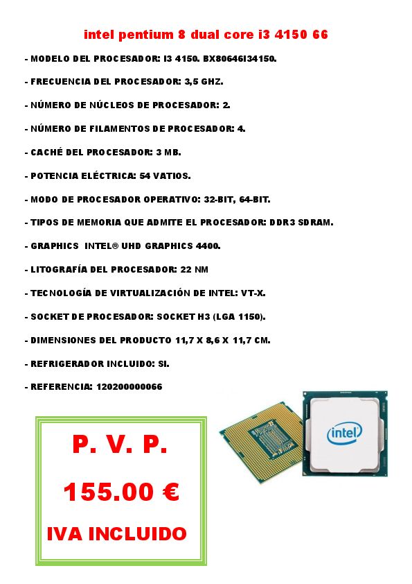 INTEL PENTIUM 8 DUAL CORE I3 4150 62