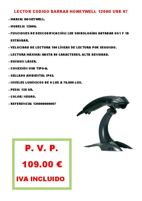 LECTOR CODIGO BARRAS HONEYWELL 1200G USB 07