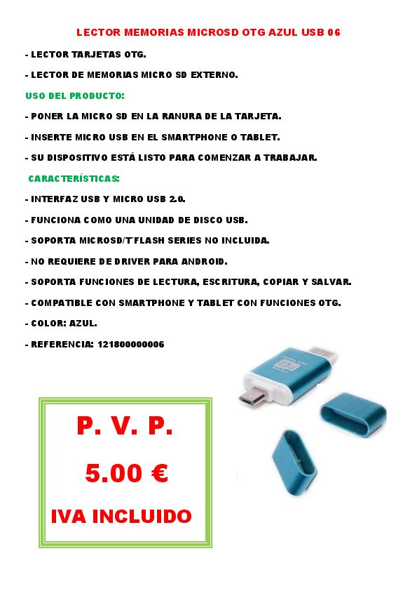 LECTOR MEMORIAS MICROSD OTG AZUL USB 06
