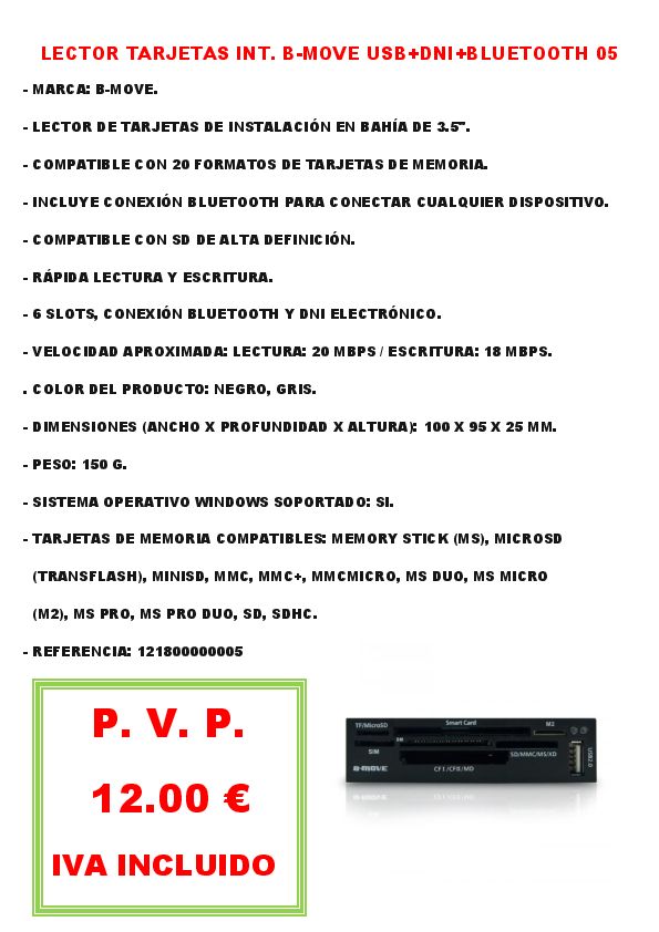 LECTOR TARJETAS INT. B-MOVE USB+DNI+BLUETOOTH 05