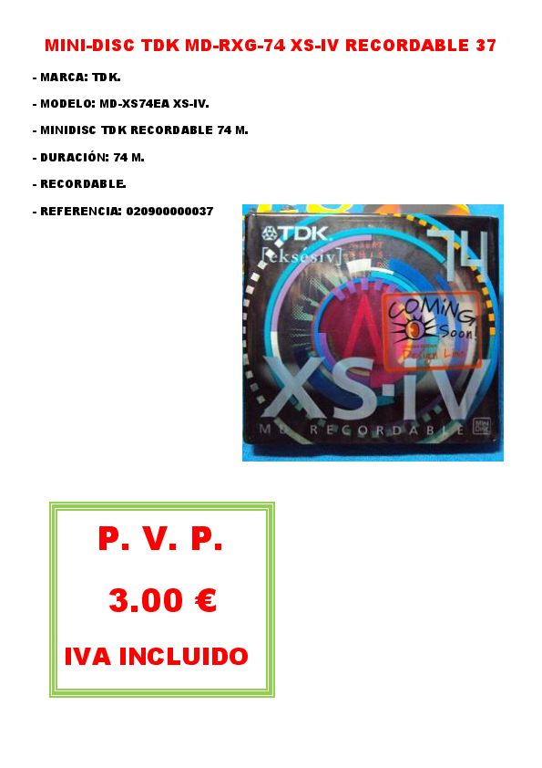 MINI-DISC TDK MD-RXG-74 XS-IV RECORDABLE 37