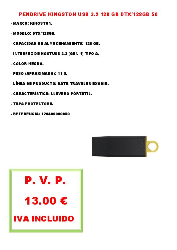 PENDRIVE KINGSTON USB 3.2 128 GB DTX/128GB 50