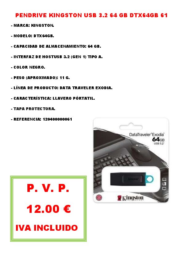 PENDRIVE KINGSTON USB 3.2 64 GB DTX64GB 61