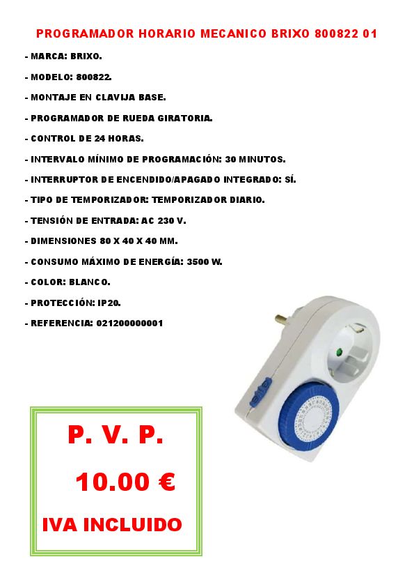 PROGRAMADOR HORARIO MECANICO BRIXO 800822 01