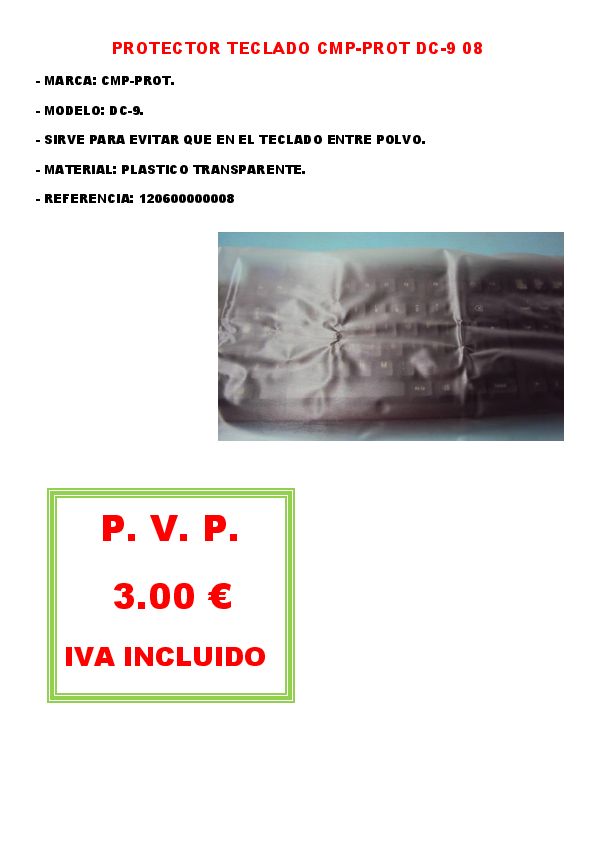 PROTECTOR PARA TECLADO CMP-PROT DC-9 TECLADO 08