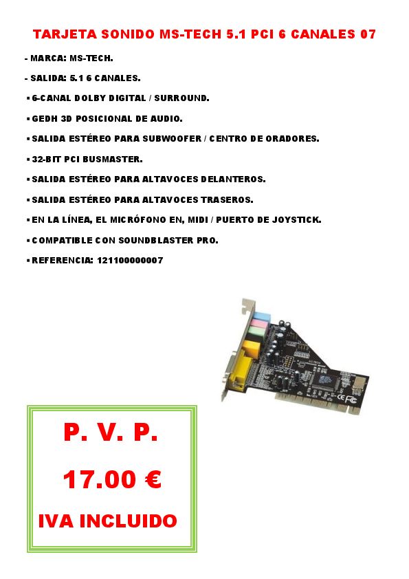 TARJETA SONIDO MS-TECH 5.1 PCI 6 CANALES 07