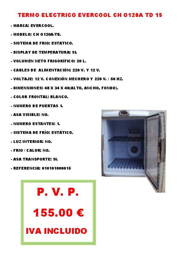 TERMO ELECTRICO EVERCOOL CH O120A TD 15