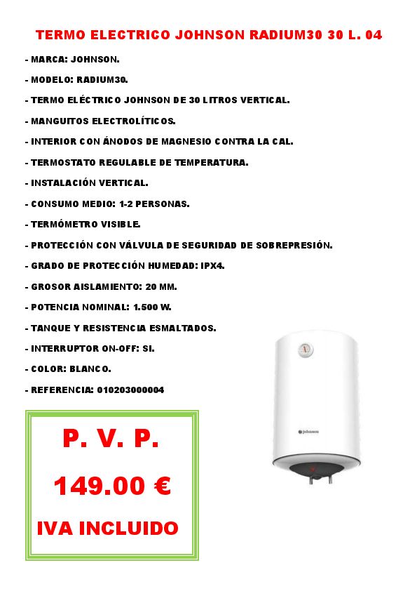 TERMO ELECTRICO JOHNSON RADIUM30 30 L. 04