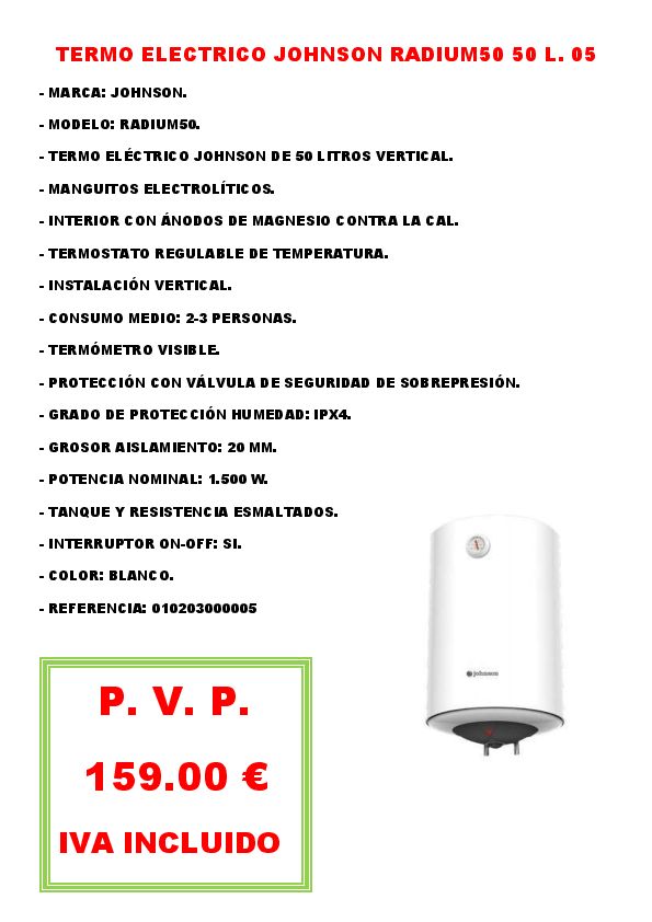 TERMO ELECTRICO JOHNSON RADIUM50 50 L. 05