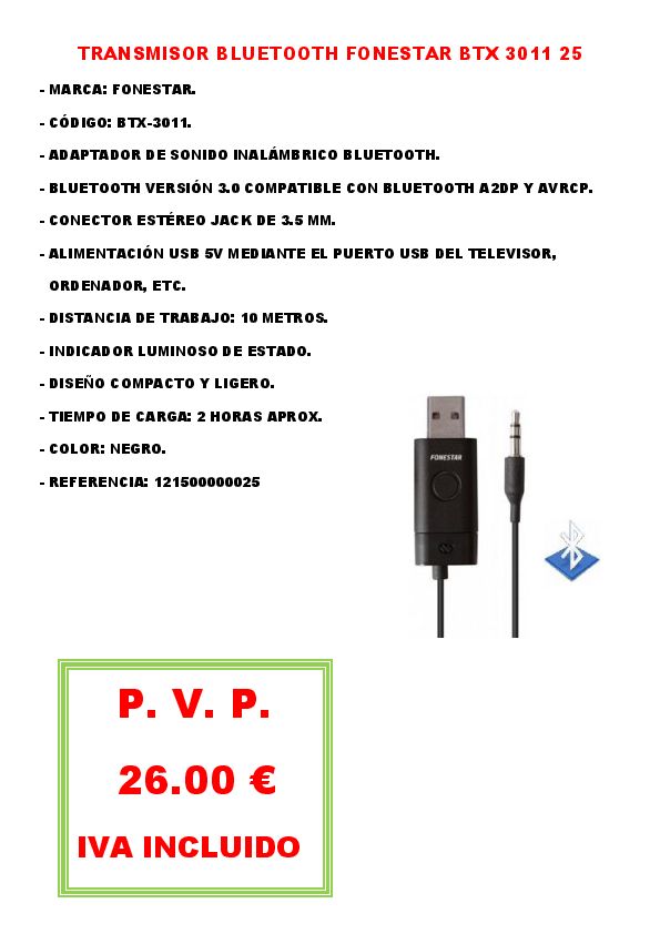 TRANSMISOR BLUETOOTH FONESTAR BTX 3011 25