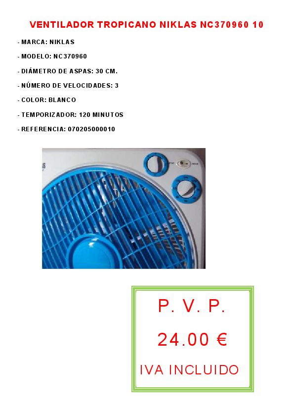 VENTILADOR TROPICANO NIKLAS NC370960 10