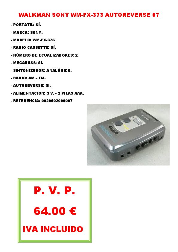 WALKMAN SONY WM-FX-373 AUTOREVERSE 07